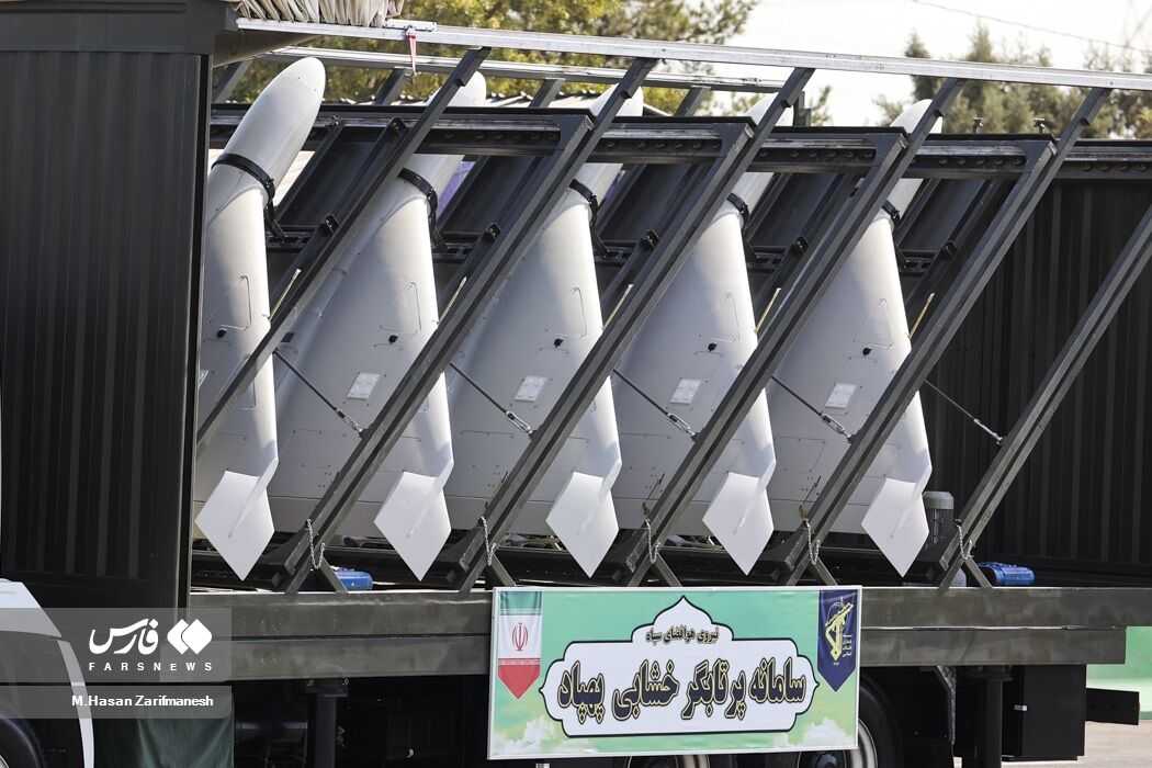 Shahed-136 launchers on display at the Sacred Defense Week parade in 2023. Photo: Fars News Agency