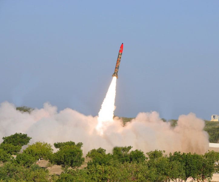 A Hatf 2 missile in early flight.