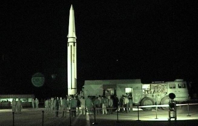 A DF-16 ready for launch at night.
