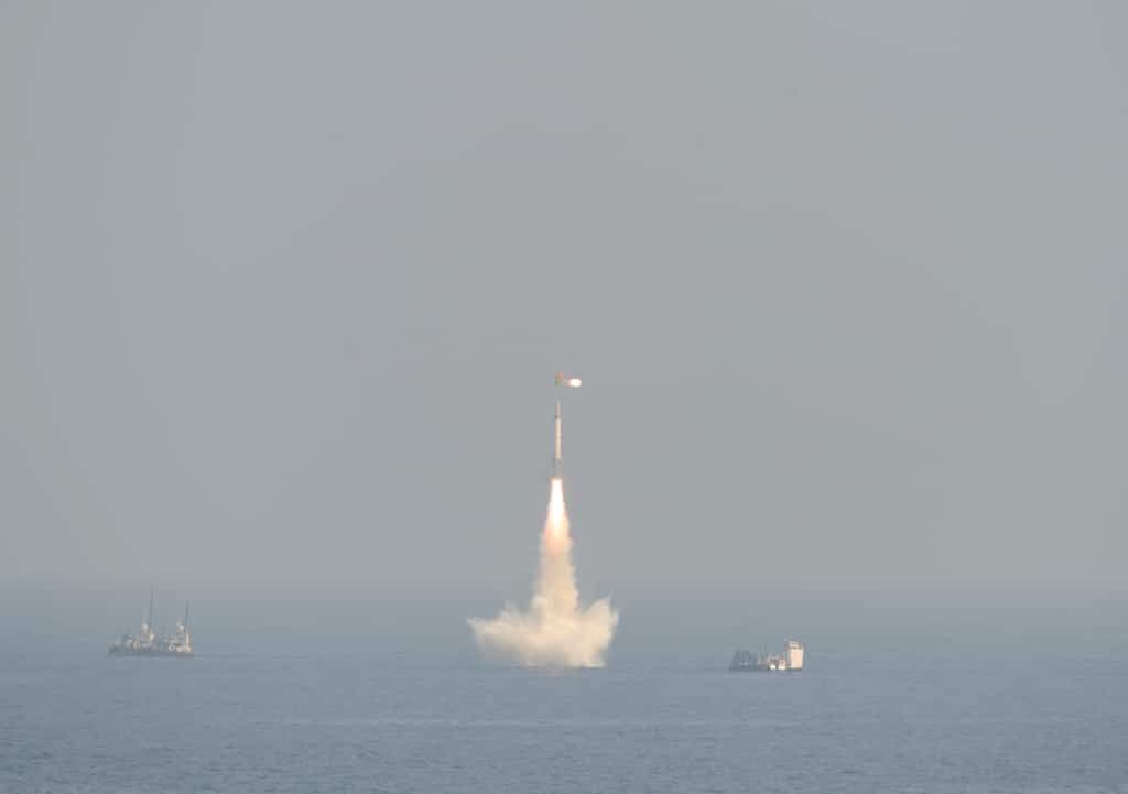 India’s first underwater K-15 (B05) launch, in the Bay of Bengal. Photo: DRDO