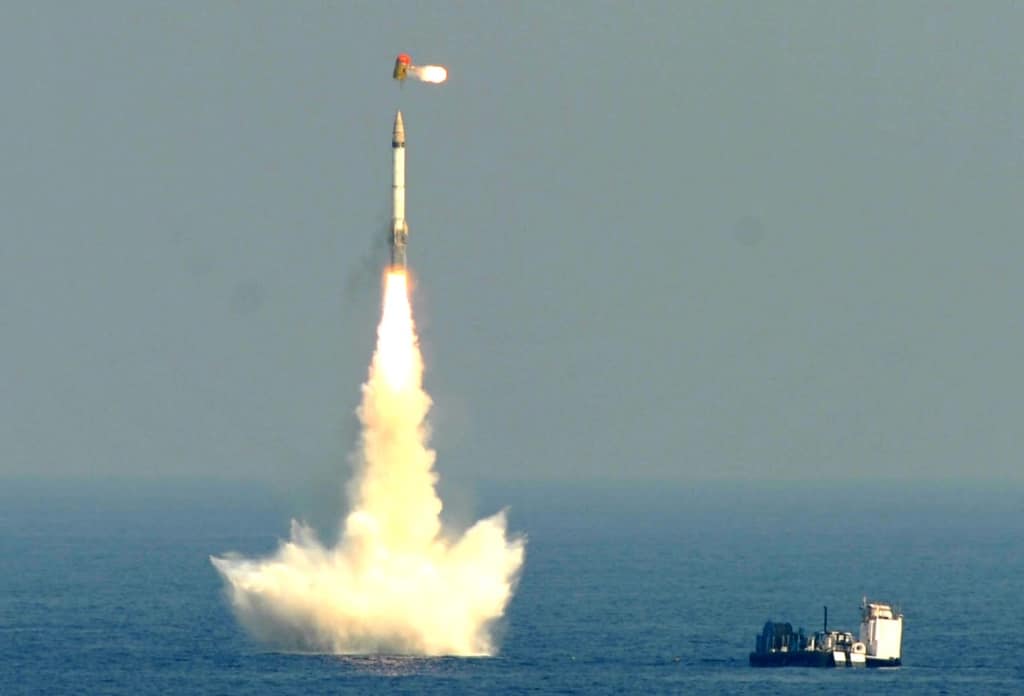 Indian underwater K-15 (B05) launch, in the Bay of Bengal. Photo: DRDO