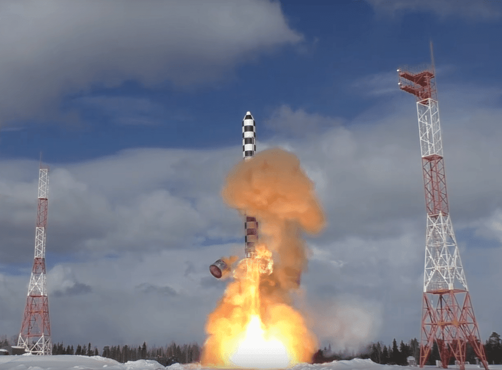 The Sarmat ICBM’s March 2018 ejection test at Plesetsk Cosmodrome. Photo: Russia MoD