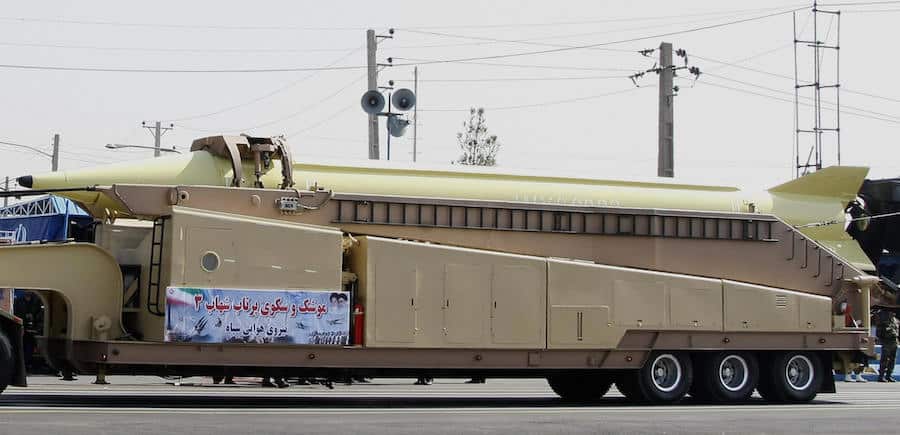 A military truck carries a Shahab-3 ballistic missile during a 2008 military parade. Photo: BEHROUZ MEHRI/AFP/Getty Images