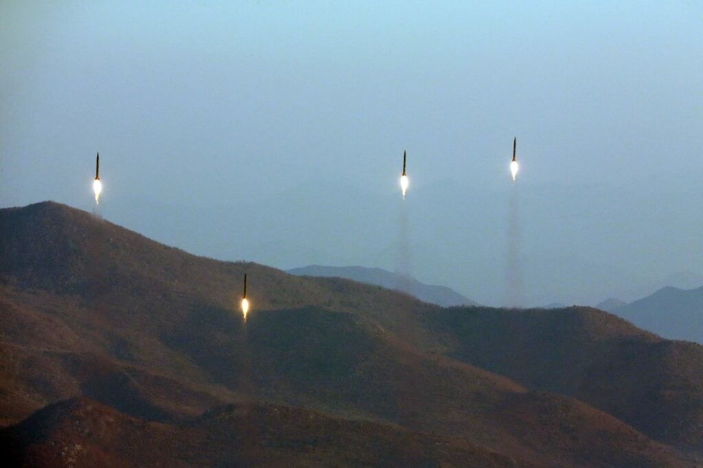 Hwasong-9/Scud-ER salvo fire test, 2017. Photo: KCNA