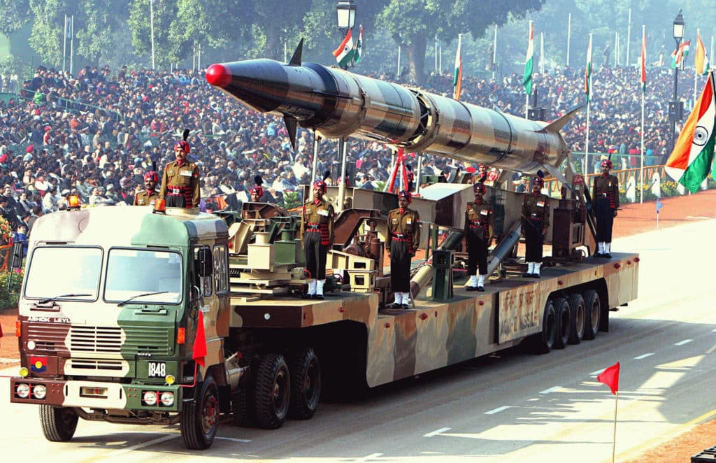 Agni-II parade display on road-mobile launcher.