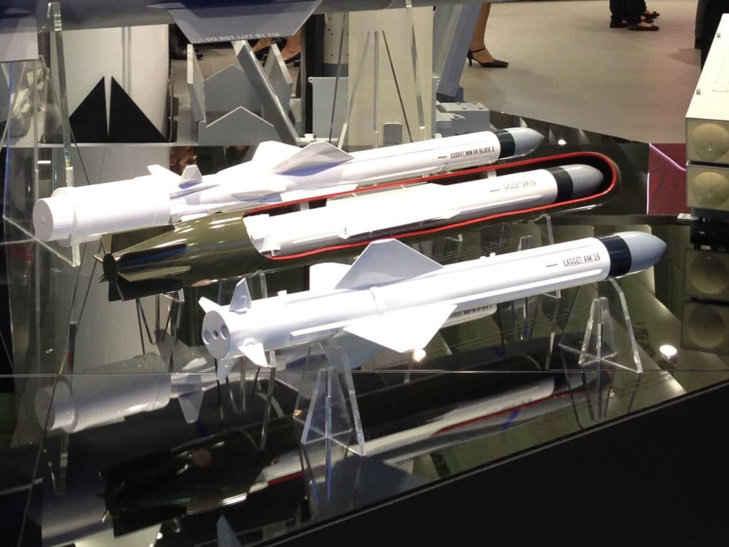 Model displays of the Exocet MM40 Block 3, SM 39, AM 39. Photo: Wikimedia