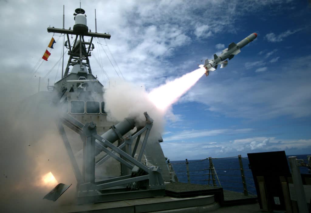 USS Coronado (LCS 4) launches a Harpoon Block 1C missile. Photo: U.S. Navy