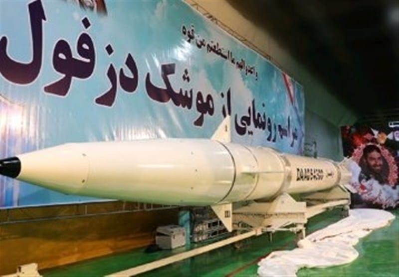 An Iranian Dezful missile on display at an underground missile facility in 2019. Photo: Tasnim News Agency