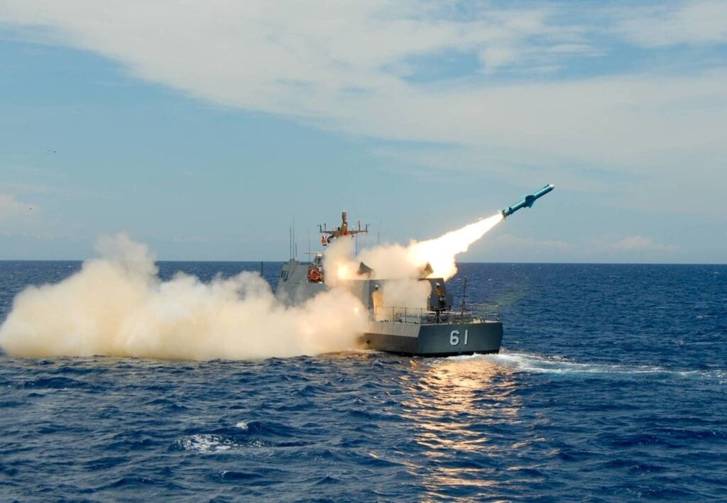 A Hsiung Feng II missile fired from a Kuang Hua VI class missile boat. Photo: NCSIST
