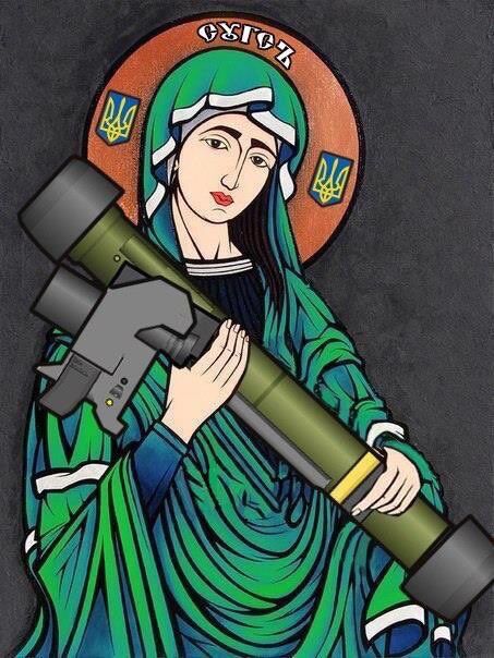 Soon after Russia’s 2022 invasion of Ukraine began, “St. Javelin” became a popular symbol of Ukrainian resistance. Image: Twitter