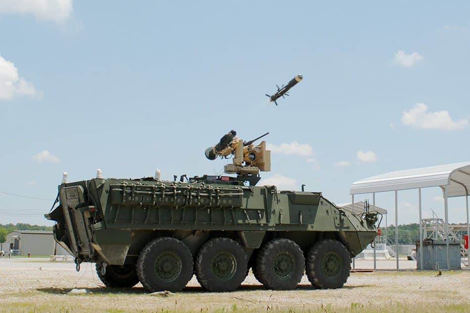 A Javelin missile fired from a U.S. Stryker Infantry Carrier Vehicle. Photo: Lockheed Martin