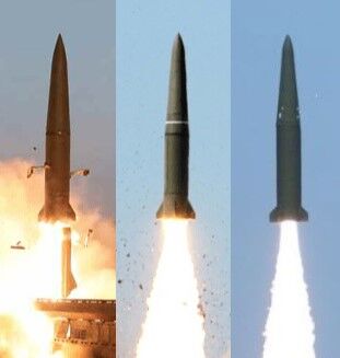 Visual comparison of KN-23 (left) Iskander-M (centre) Hyunmoo-2b (right)