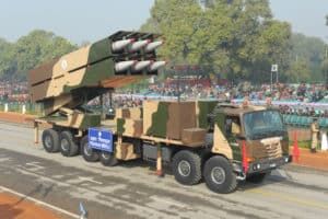 A Prahaar missile passes through the Rajpath during the full dress rehearsal for the Republic Day Parade-2012, in New Delhi on January 23, 2012.