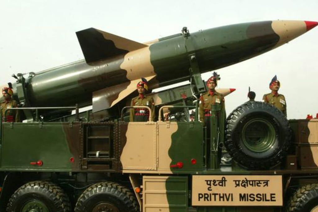 A Prithvi-I missile on parade.