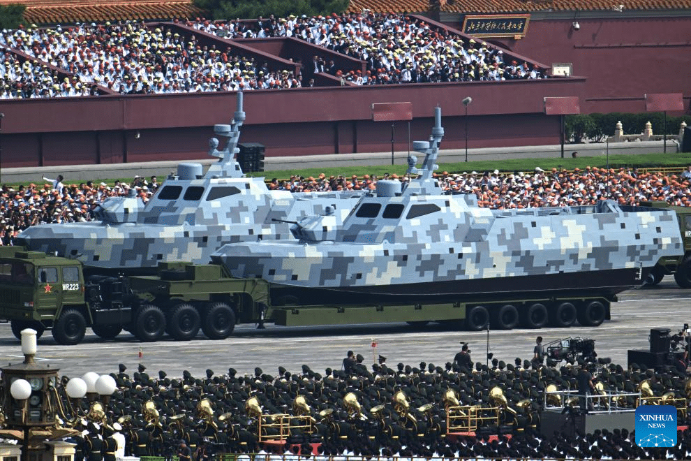 Mine warfare drone boats at the Chinese Military Parade 2025. Image Chinese state media.