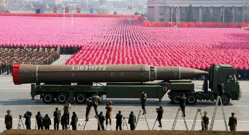 Hwasong-14 display on parade, April 15, 2017. Photo: Sogwang
