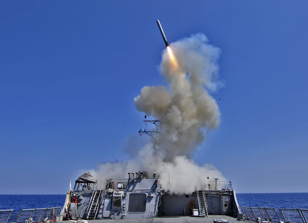 Arleigh Burke-class guided-missile destroyer USS Barry (DDG-52) launches a Tomahawk cruise missile. Source: Jonathan Sunderman, U.S. Navy
